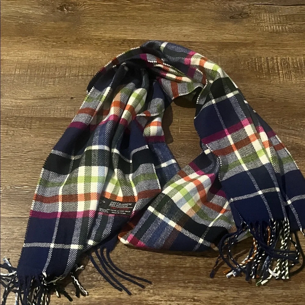 Classic Navy Plaid Cashmere blend scarf